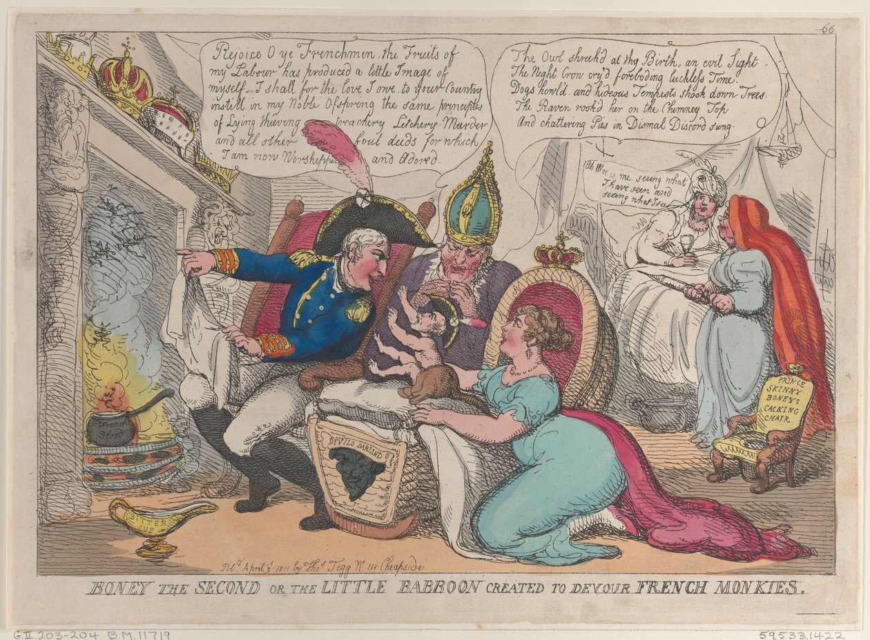 Boney Den anden eller den lille bavian skabt til at fortære franske aber, 9. april..., 9. april 1811. af Thomas Rowlandson