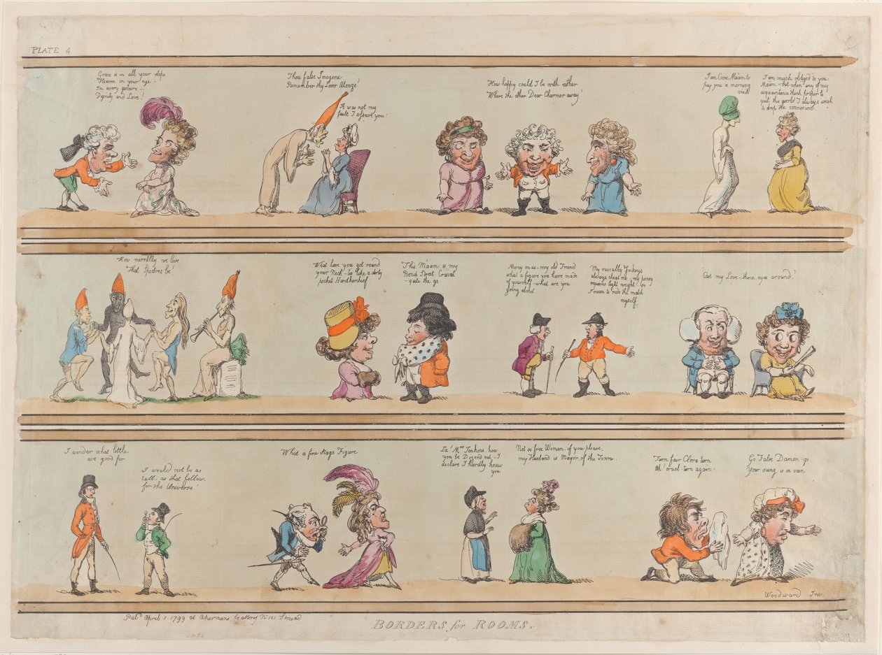 Grænser for værelser, tavle 4, 1. april 1799., 1. april 1799. af Thomas Rowlandson