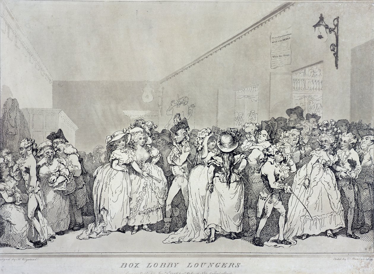 Box Lobby liggestole, ætset med Rowlandson fra et design af Henry Wigstead (c.1745-93), pub. af John Raphael Smith, 1786 (sepia radering) af Thomas Rowlandson