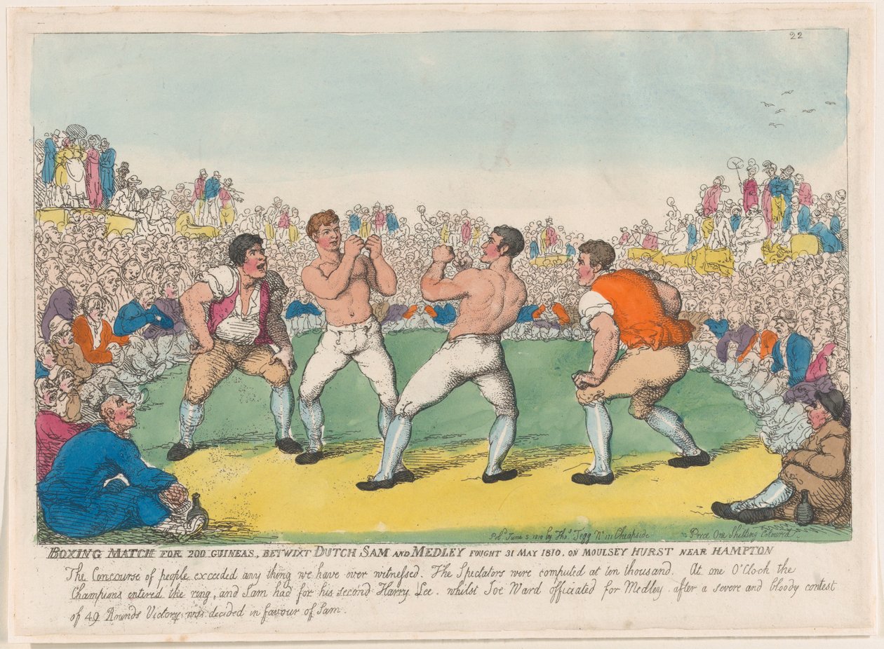 Boksekamp for 200 Guineas, mellem hollandske Sam og Medley udkæmpede 31. maj 1810, den ..., 5. juni 1810. af Thomas Rowlandson