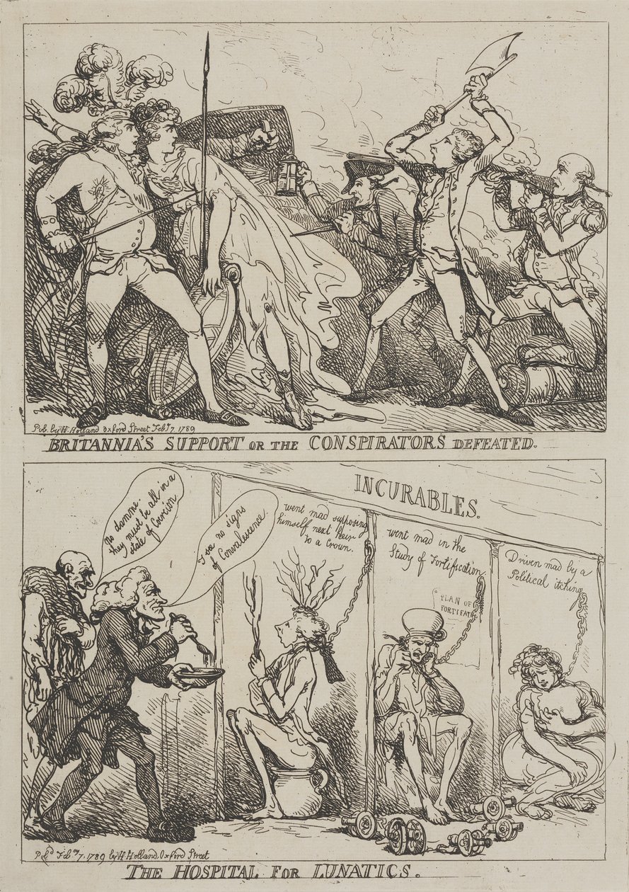Britannias støtte eller sammensværgernes nederlag – Sindssygehospitalet af Thomas Rowlandson