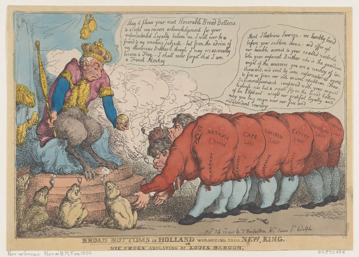 Brede bunde i Holland tilbeder deres nye konge, 23. juli 1806., 23. juli 1806. af Thomas Rowlandson
