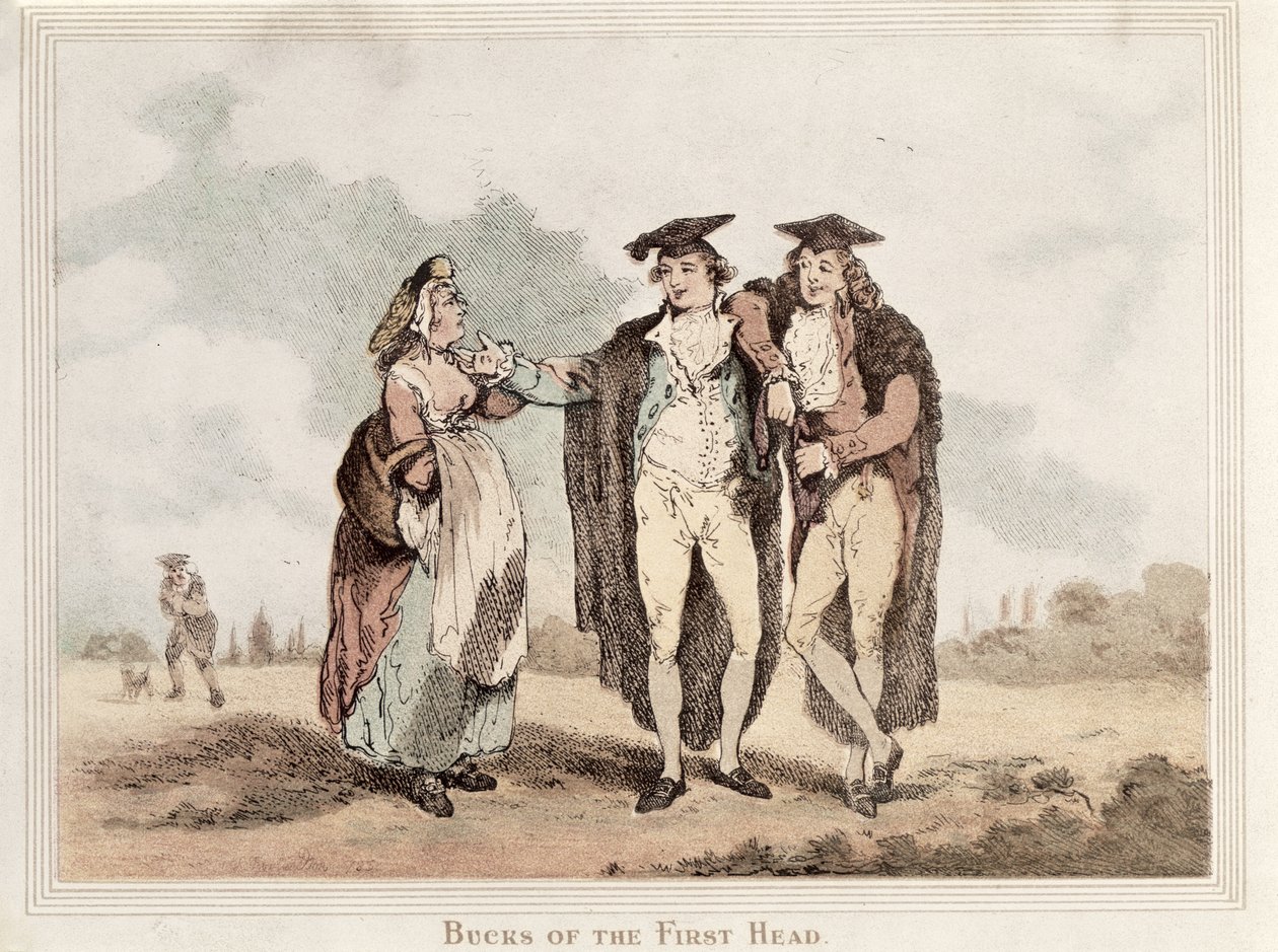 Bucks of the First Head, tegneserie af Oxford-studerende af Thomas Rowlandson