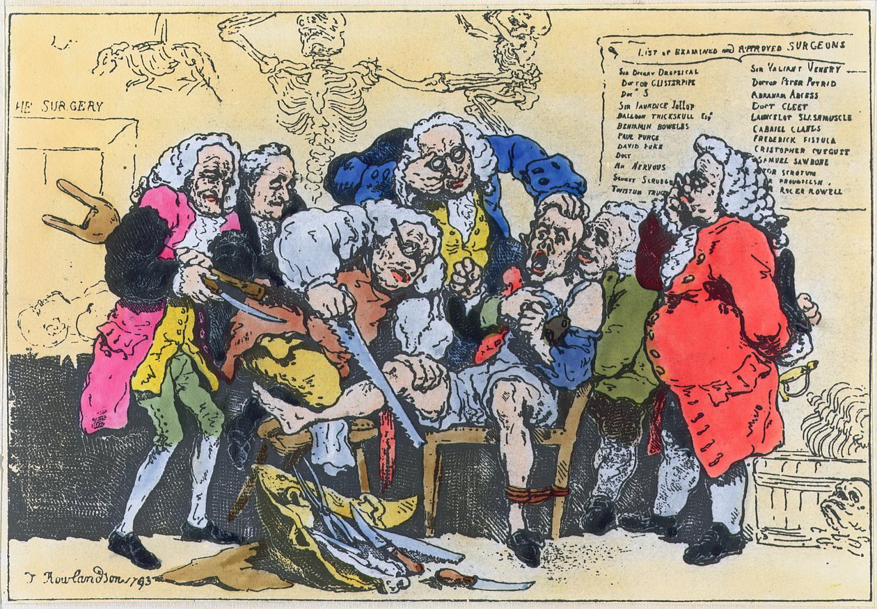 Karikatur af georgiske kirurger på arbejde af Thomas Rowlandson