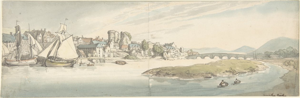 Carmarthen Slot, Wales af Thomas Rowlandson