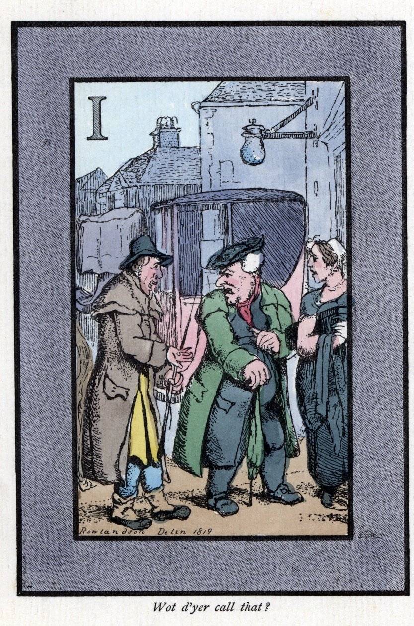 Tjek Hackney, der klager til passagerer over små tips (1819). Trægravering, baseret på et maleri af Thomas Rowlandson (1756-1827), udgivet i The Cris of London: med seks charmerende børn og næsten 40 illustrationer, af Andrew Tuer, Field and Tuer, af Thomas Rowlandson