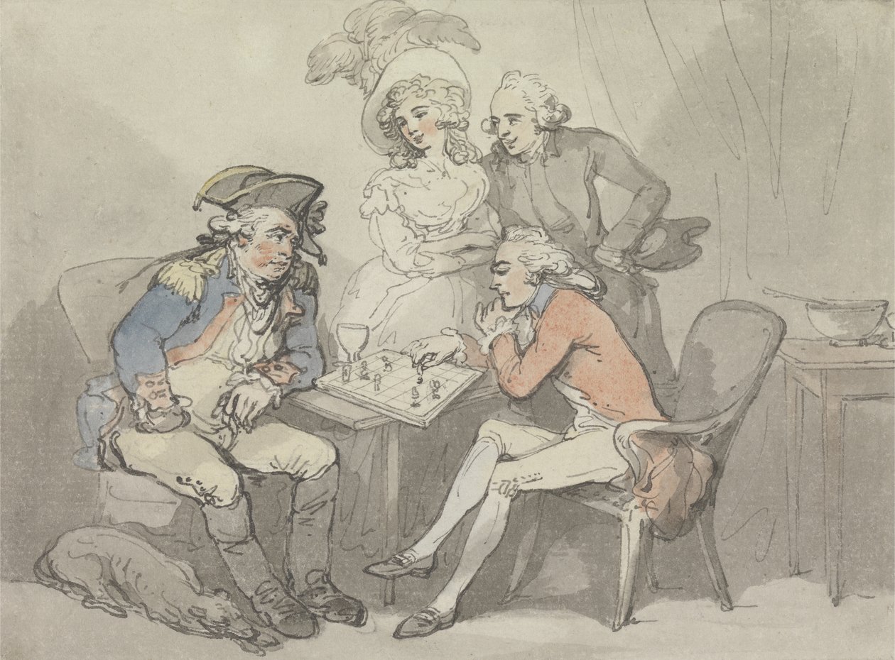 Skakmat, ca. 1790 (akvarel og blæk over grafit på papir) af Thomas Rowlandson