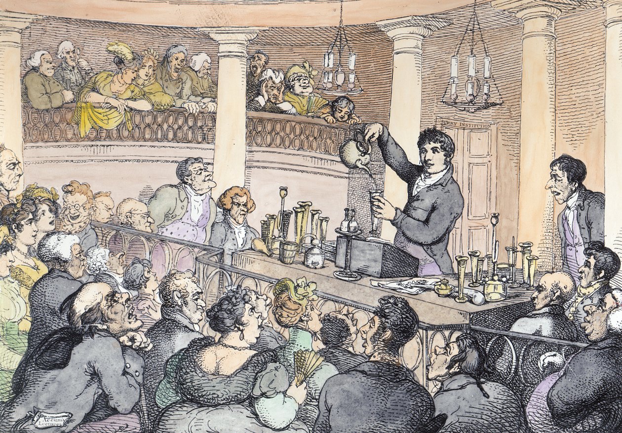 Kemiske forelæsninger, ca.1809 (senere farvelægning) af Thomas Rowlandson