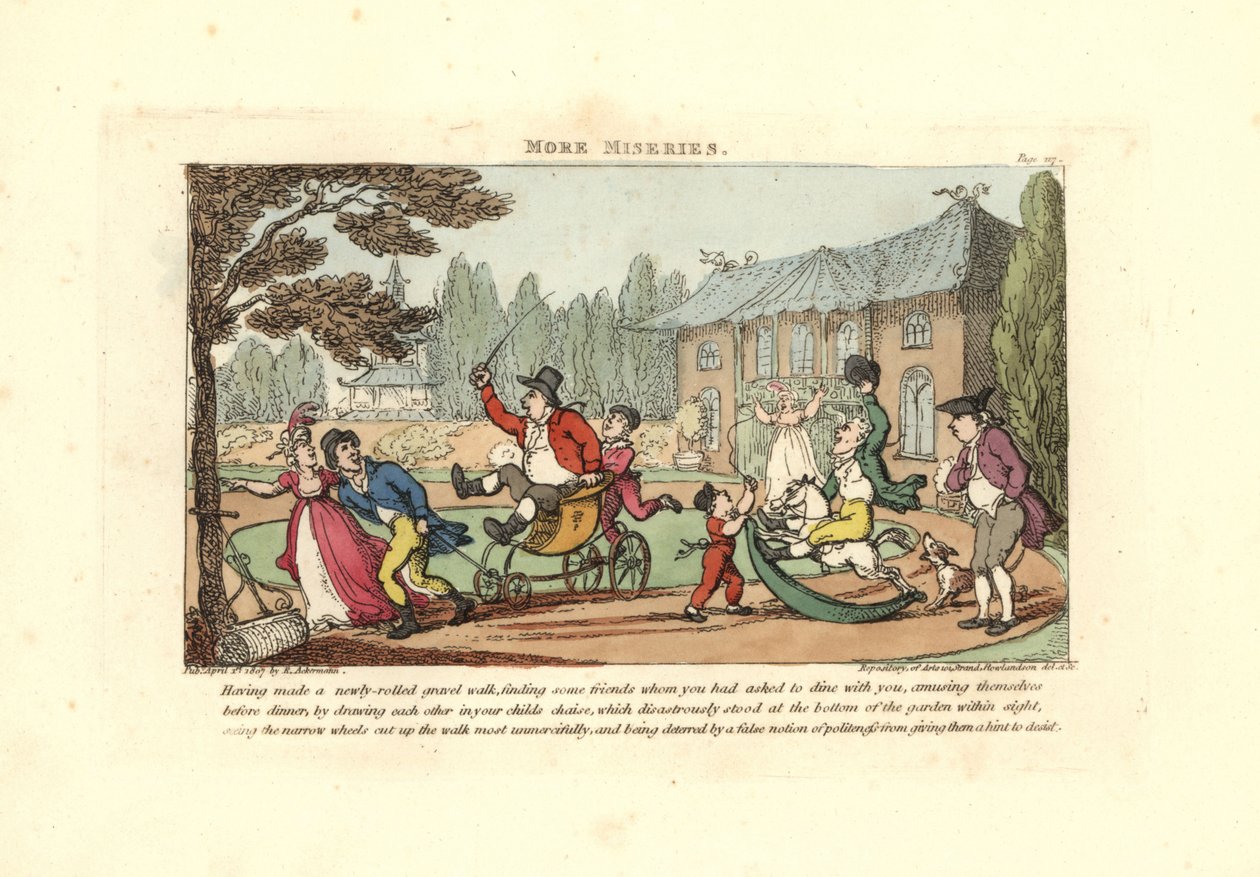 Børn leger på vogne, der skærer et nyrullet grus op af Thomas Rowlandson