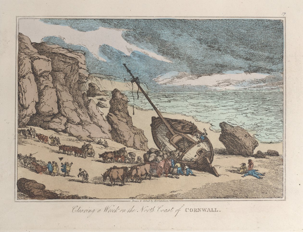 Rydning af et vrag på nordkysten af Cornwall, fra Sketches from Nature, 1822., 1822. af Thomas Rowlandson