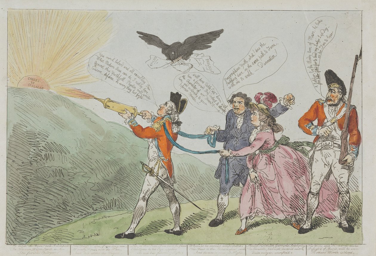 Oberst Topham forsøger med sin vandpistol at slukke Holmans geni af Thomas Rowlandson