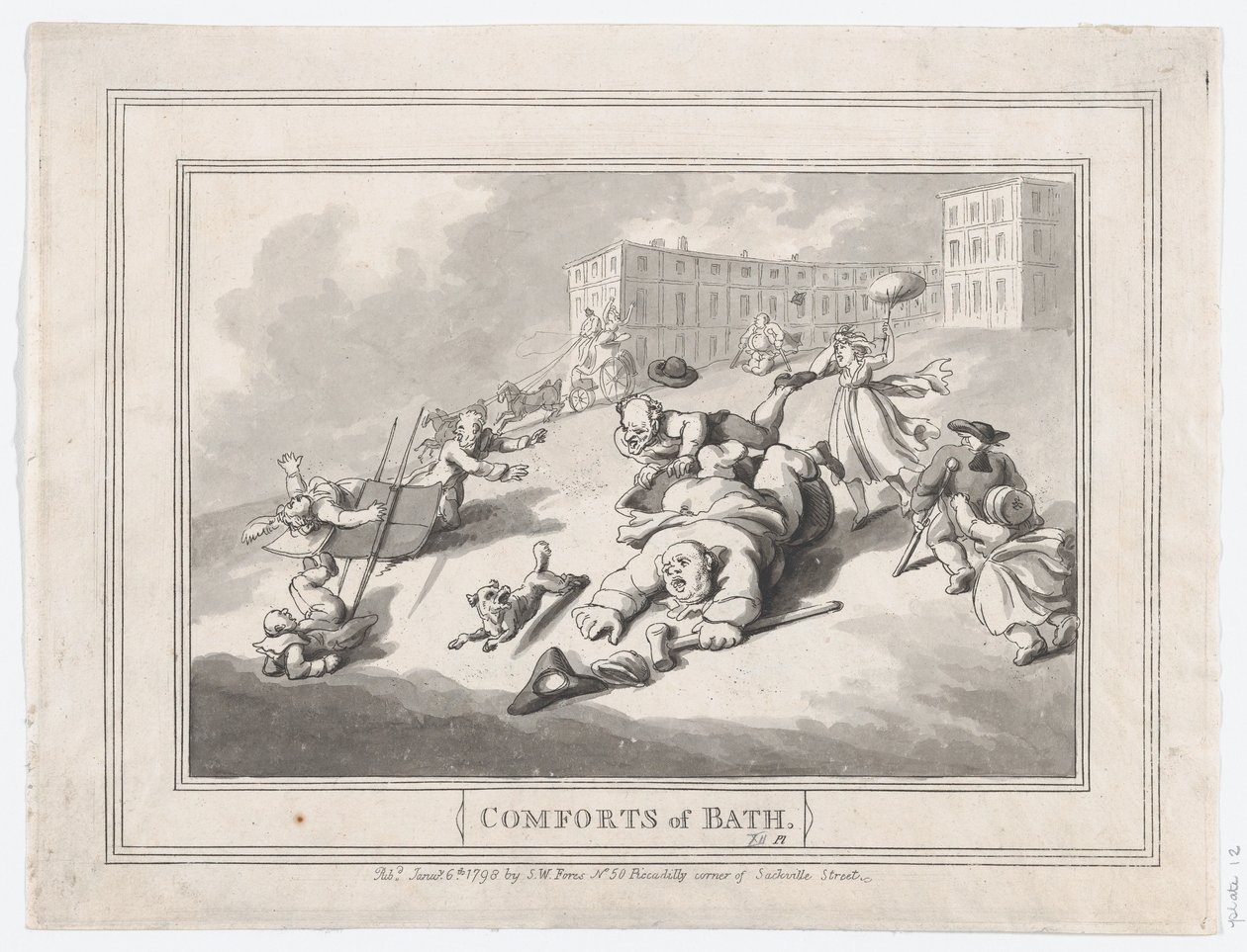 Comforts of Bath, plade 12, 6. januar 1798., 6. januar 1798. af Thomas Rowlandson