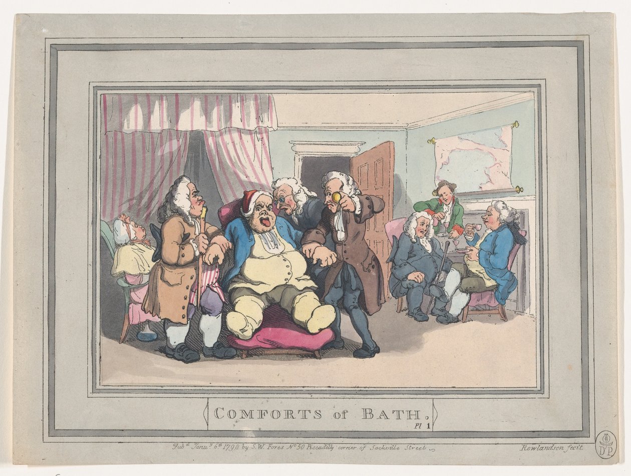Comforts of Bath, plade 1, 6. januar 1798., 6. januar 1798. af Thomas Rowlandson