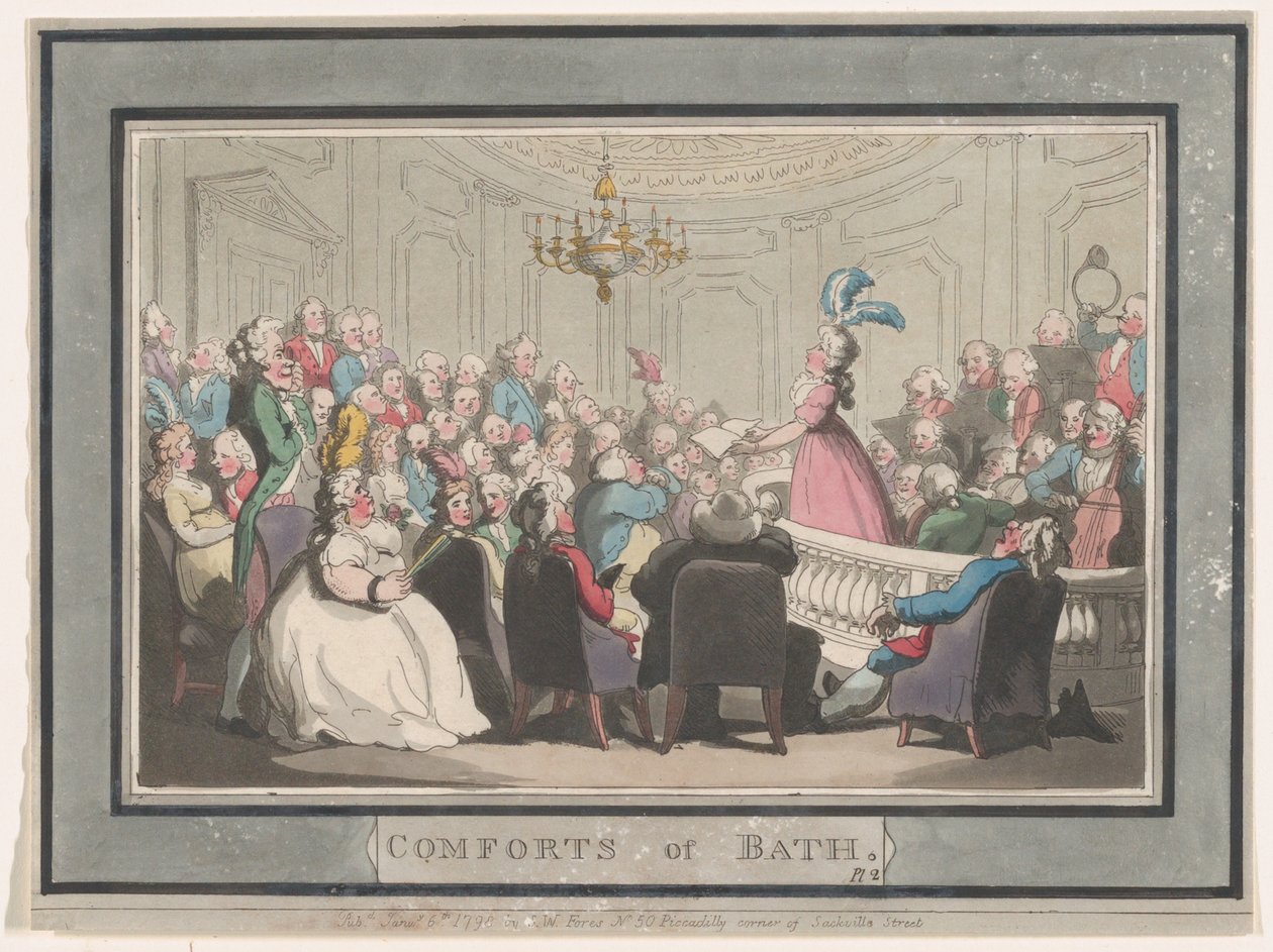 Comforts of Bath, Plade 2, 6. januar 1798., 6. januar 1798. af Thomas Rowlandson