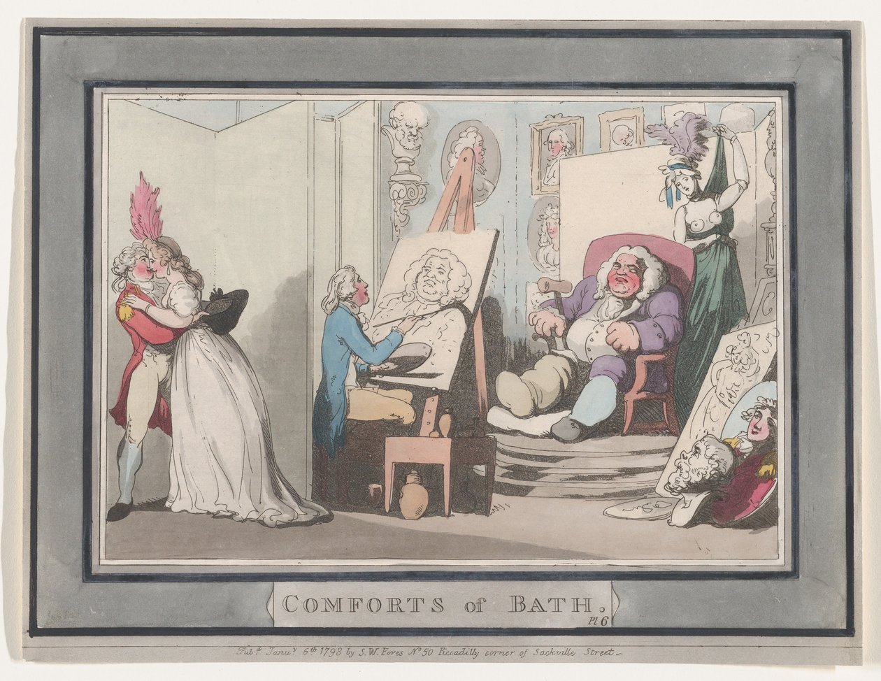 Comforts of Bath, Plade 6, 6. januar 1798., 6. januar 1798. af Thomas Rowlandson