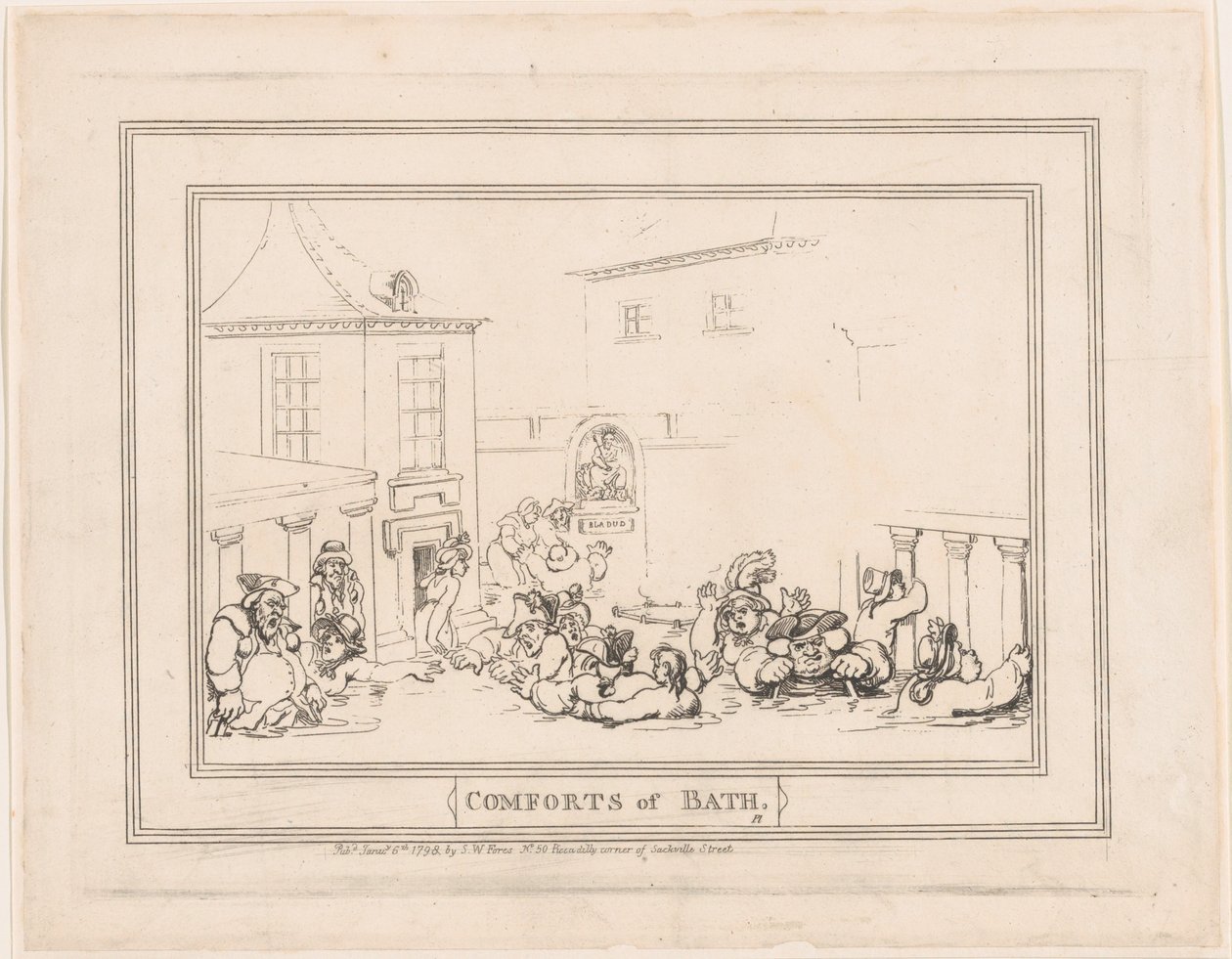 Comforts of Bath, Plade 7, 6. januar 1798., 6. januar 1798. af Thomas Rowlandson