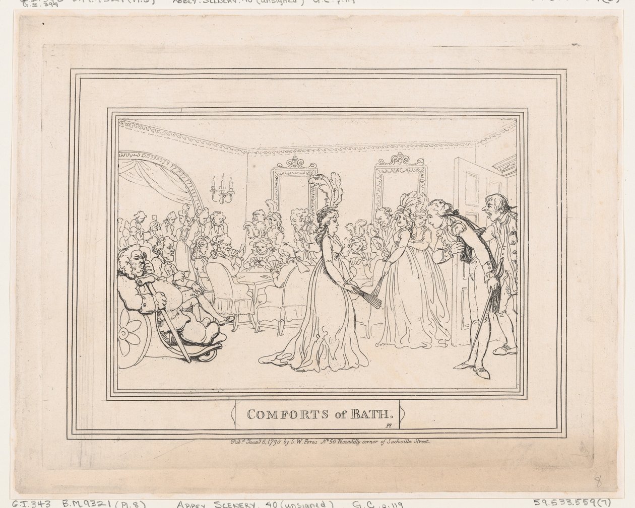 Comforts of Bath, plade 8, 6. januar 1798., 6. januar 1798. af Thomas Rowlandson