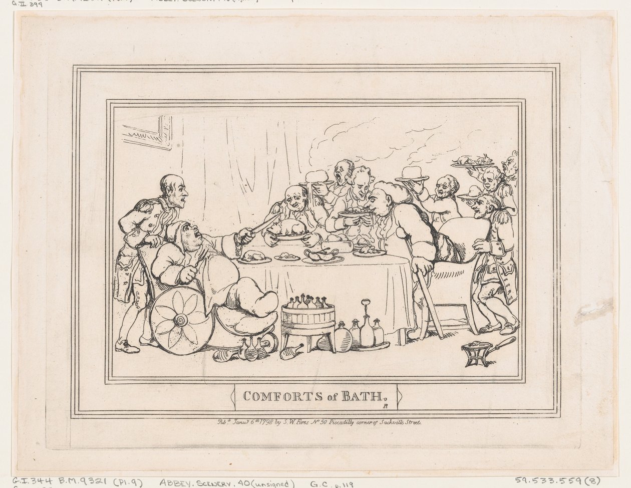 Comforts of Bath, tavle 9, 6. januar 1798., 6. januar 1798. af Thomas Rowlandson