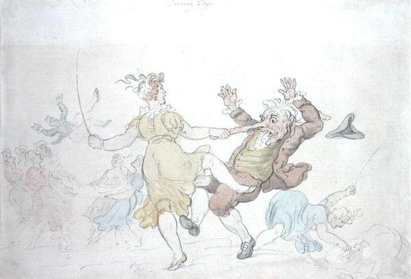Dansende hunde (pen og blæk med akvarel på papir) af Thomas Rowlandson