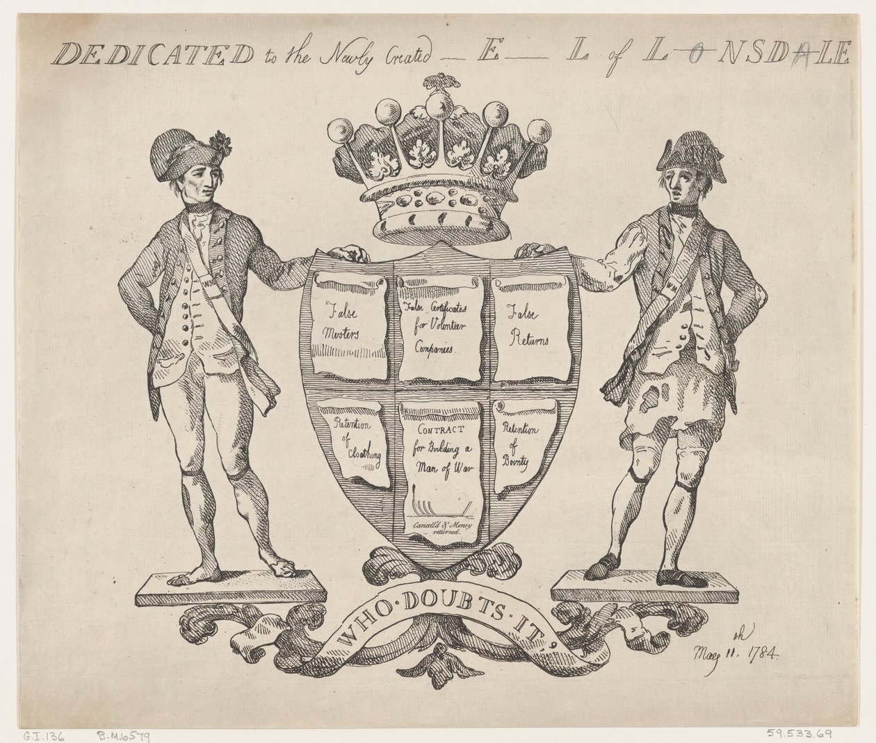 Dedikeret til den nyoprettede E-l af L-nsd-le, 11. maj 1784., 11. maj 1784. af Thomas Rowlandson