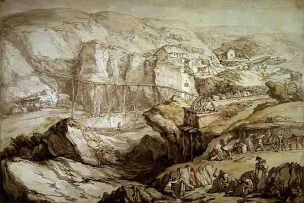 Delabole Slate Quarry (pen, blæk, akvarel og blyant på Whatman-papir) af Thomas Rowlandson