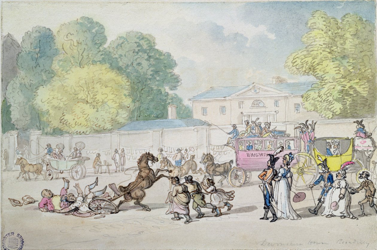 Devonshire House, Piccadilly af Thomas Rowlandson