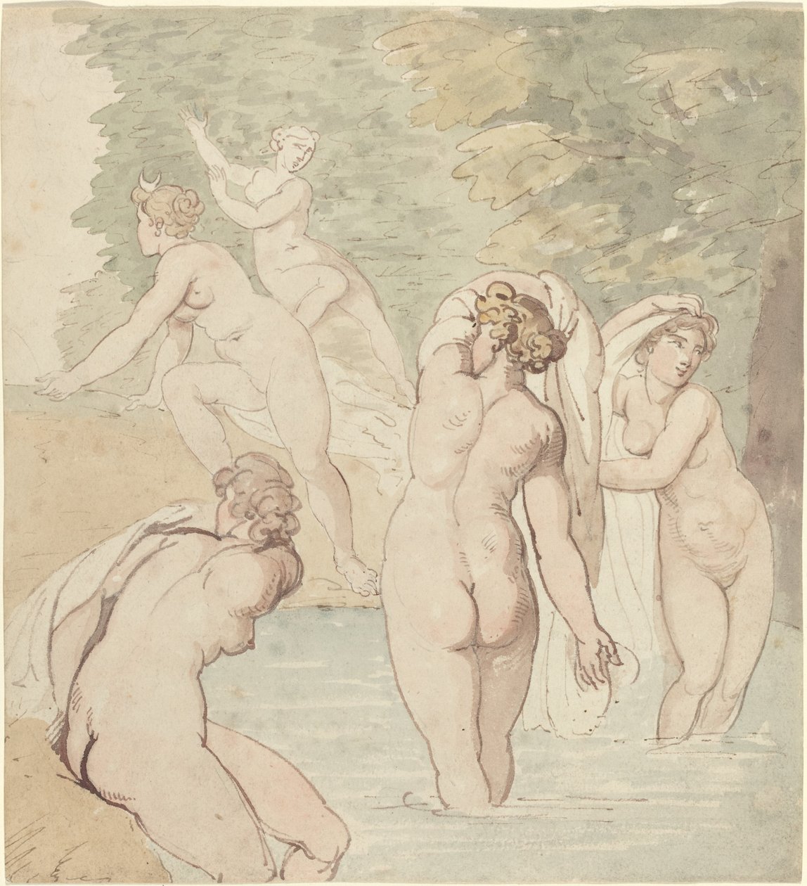 Diana og hendes nymfer bader af Thomas Rowlandson