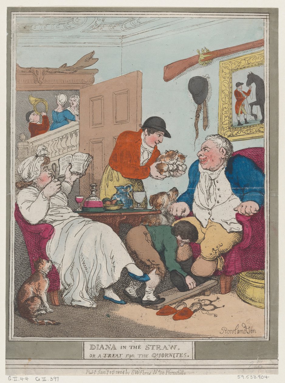 Diana in the Straw, or A Treat for Quornites, 1. januar 1804., 1. januar 1804. af Thomas Rowlandson