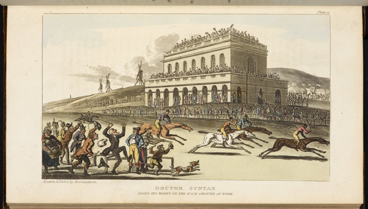 Doctor Syntax, mister sine penge på racerbanen i York af Thomas Rowlandson
