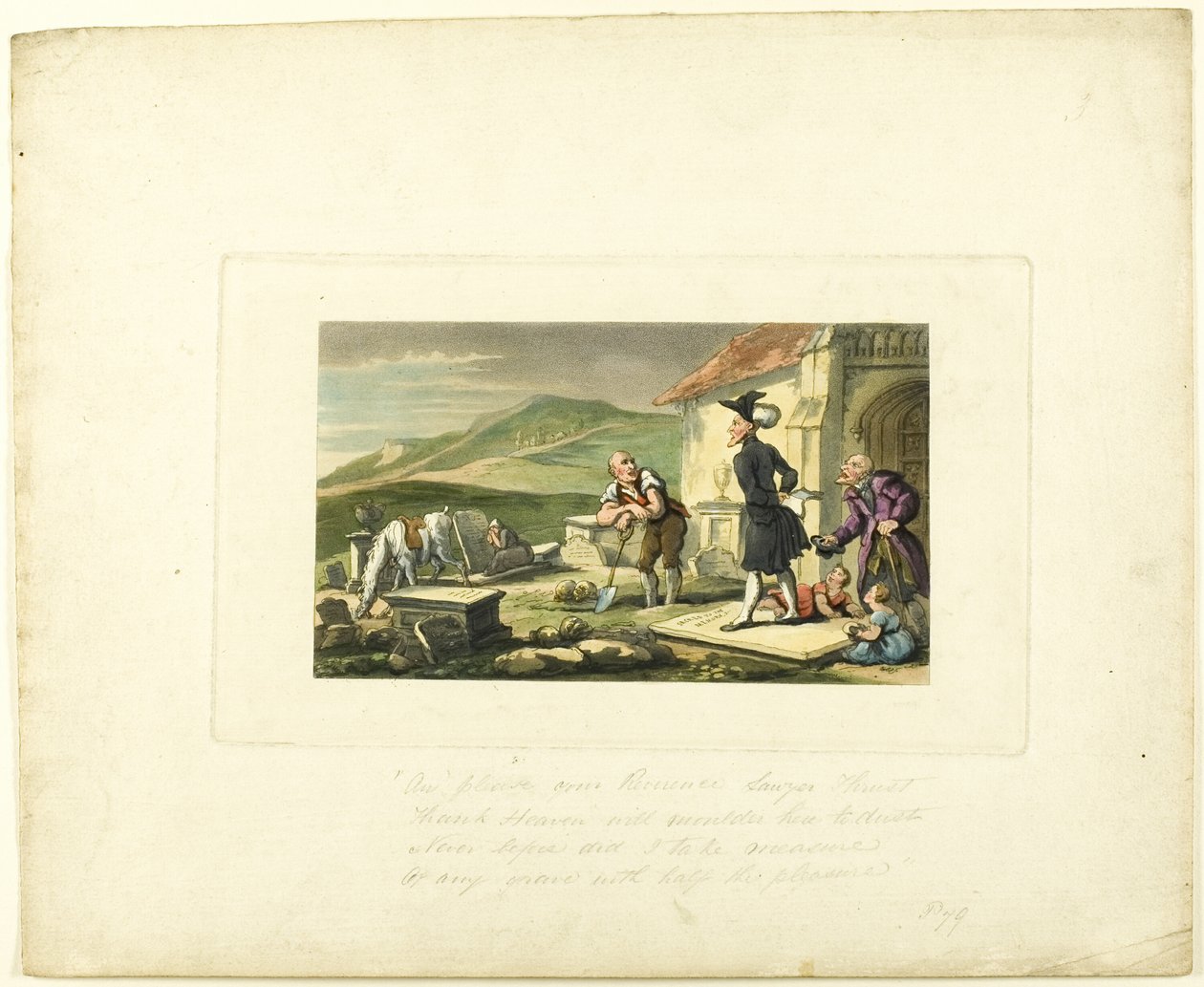 Doctor Syntax Meditering on the Tomb Stones, fra The Tour of Doctor Syntax af Thomas Rowlandson