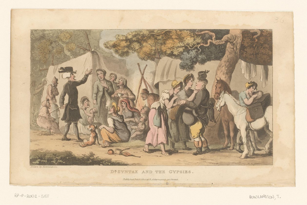 Doctor Syntax i en romalejr af Thomas Rowlandson