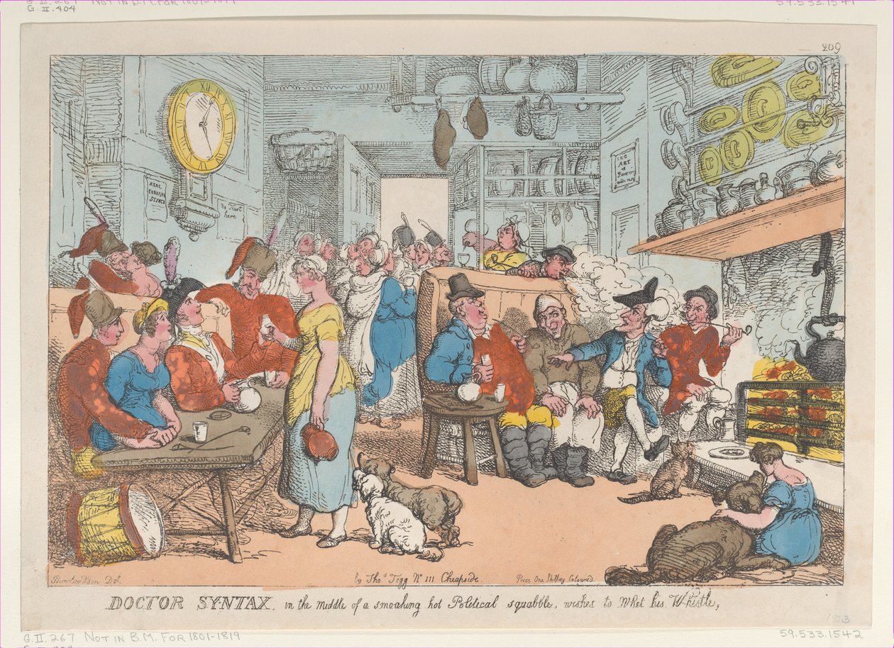 Doctor Syntax, midt i et rygende hedt politisk skænderi, Wishes to Whe..., 31. august 1813. af Thomas Rowlandson
