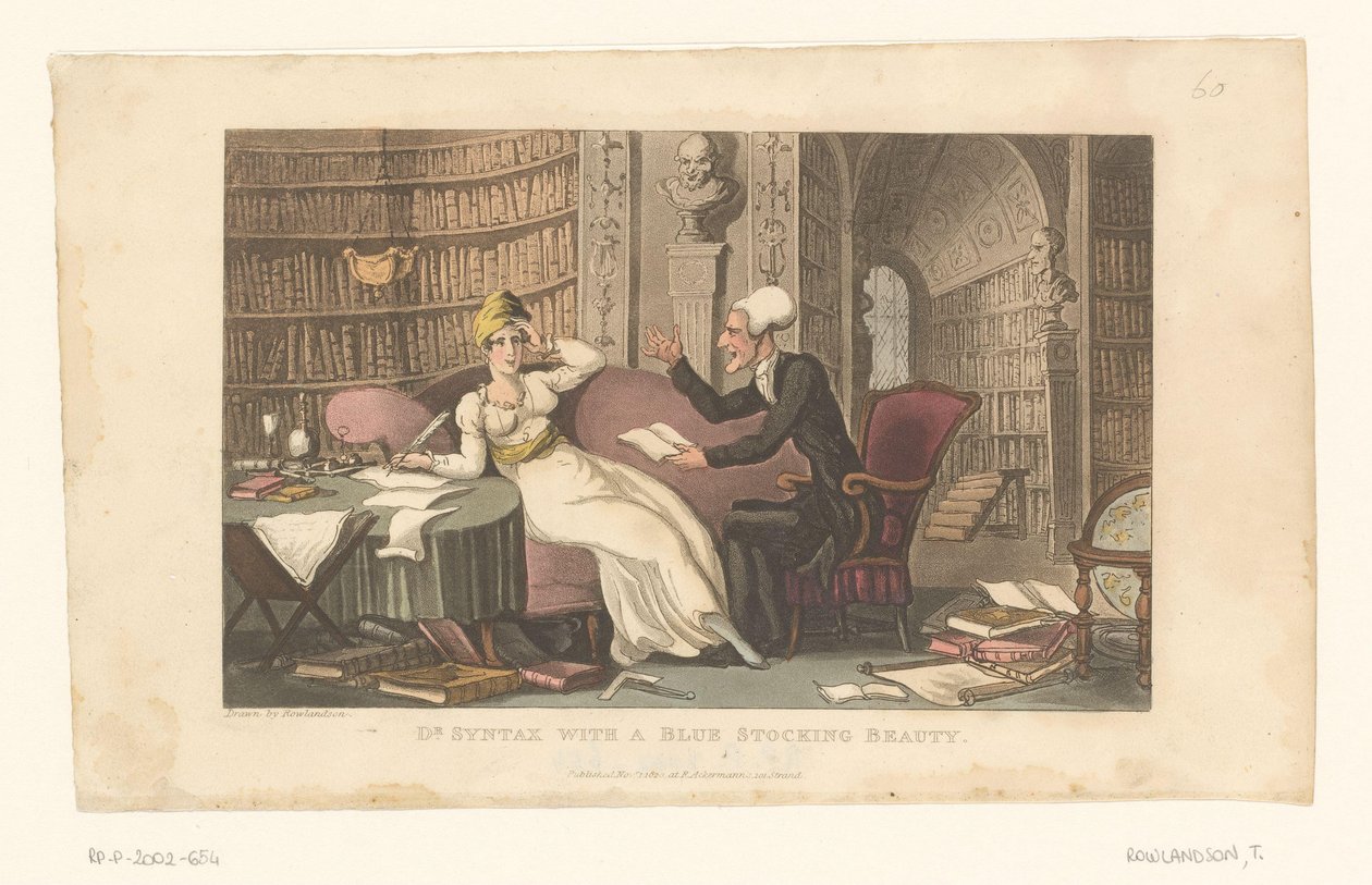 Doctor Syntax med en kvinde i et bibliotek af Thomas Rowlandson