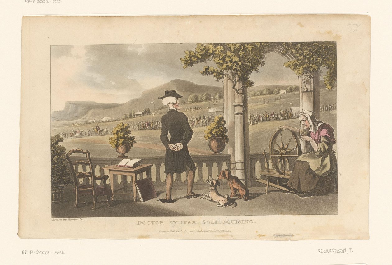 Doctor Syntax stirrer på en optog i landskabet af Thomas Rowlandson