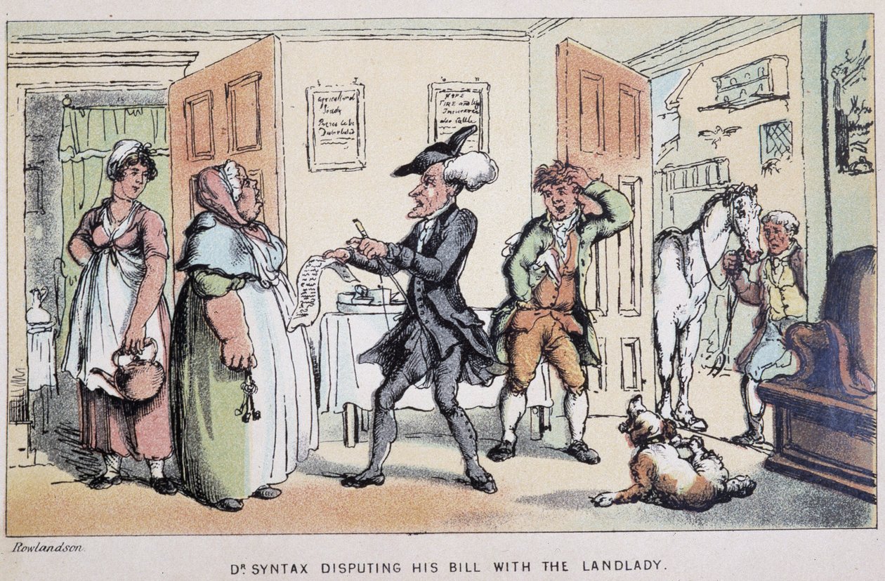 Læge, der bestrider en regning (på et hotel?) - i "" Doctor Syntax