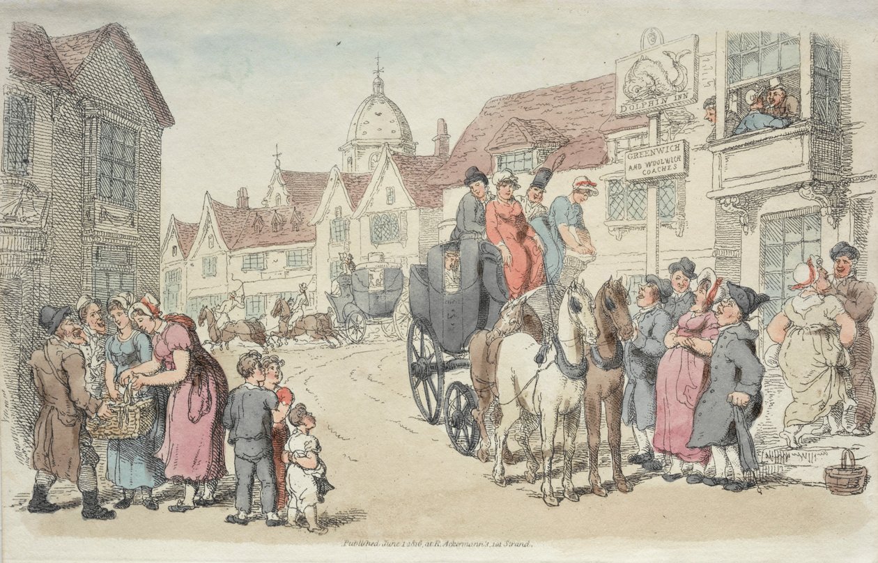 Dolphins Inn: Greenwich and Woolwich Coaches, 1816. af Thomas Rowlandson