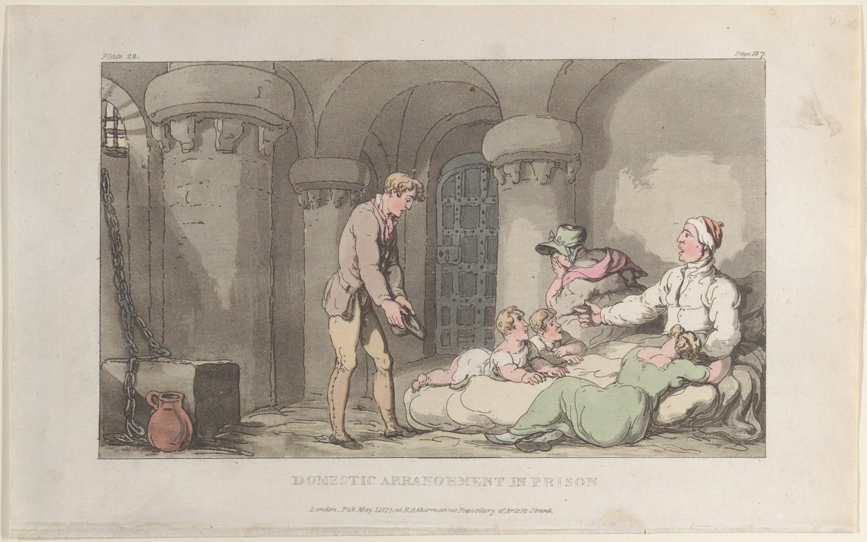Domestic Arrangements in Prison, fra The Vicar of Wakefield, 1. maj 1817., 1. maj 1817. af Thomas Rowlandson
