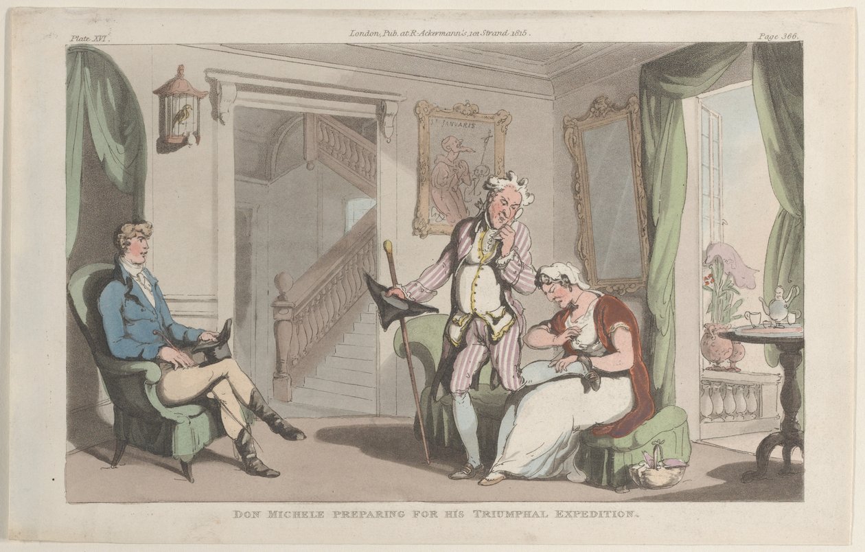 Don Michele forbereder sig til sin triumfekspedition, fra Napoli og Campagna ..., 1. juni 1815. af Thomas Rowlandson