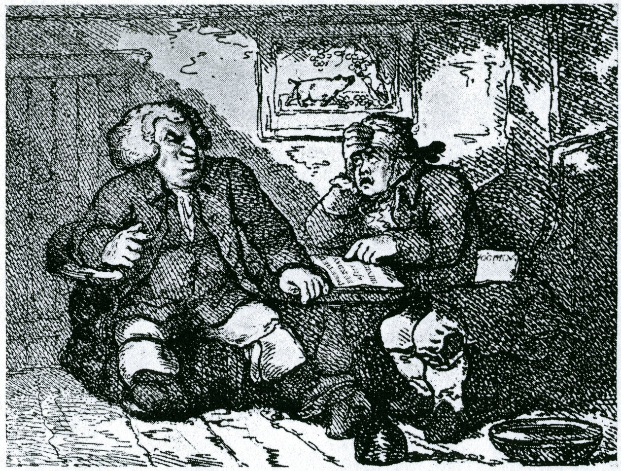 Dr. Johnson og James Boswell er ved at komme sig efter tømmermænd efter en nat i byen af Thomas Rowlandson