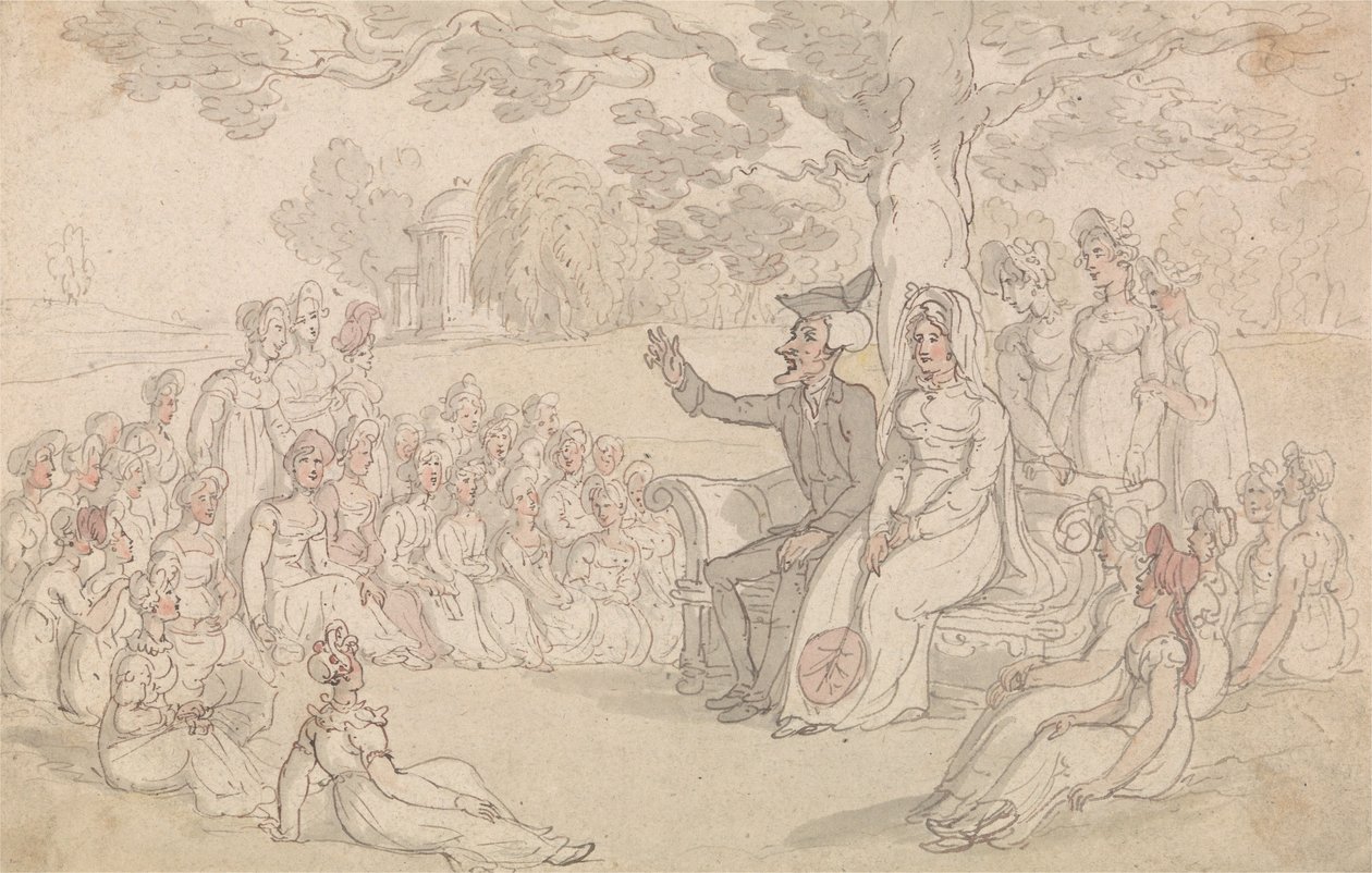 Dr. Syntax besøger en pigeskole af Thomas Rowlandson
