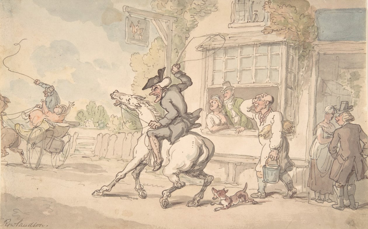 Dr. Syntax with a Balky Horse Before an Inn, 18.-19. århundrede. af Thomas Rowlandson