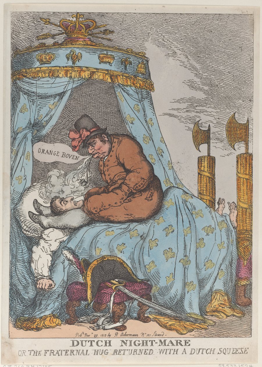 Dutch Night-Mare eller det broderlige knus vendte tilbage med et hollandsk klem, november..., 30. november 1813. af Thomas Rowlandson