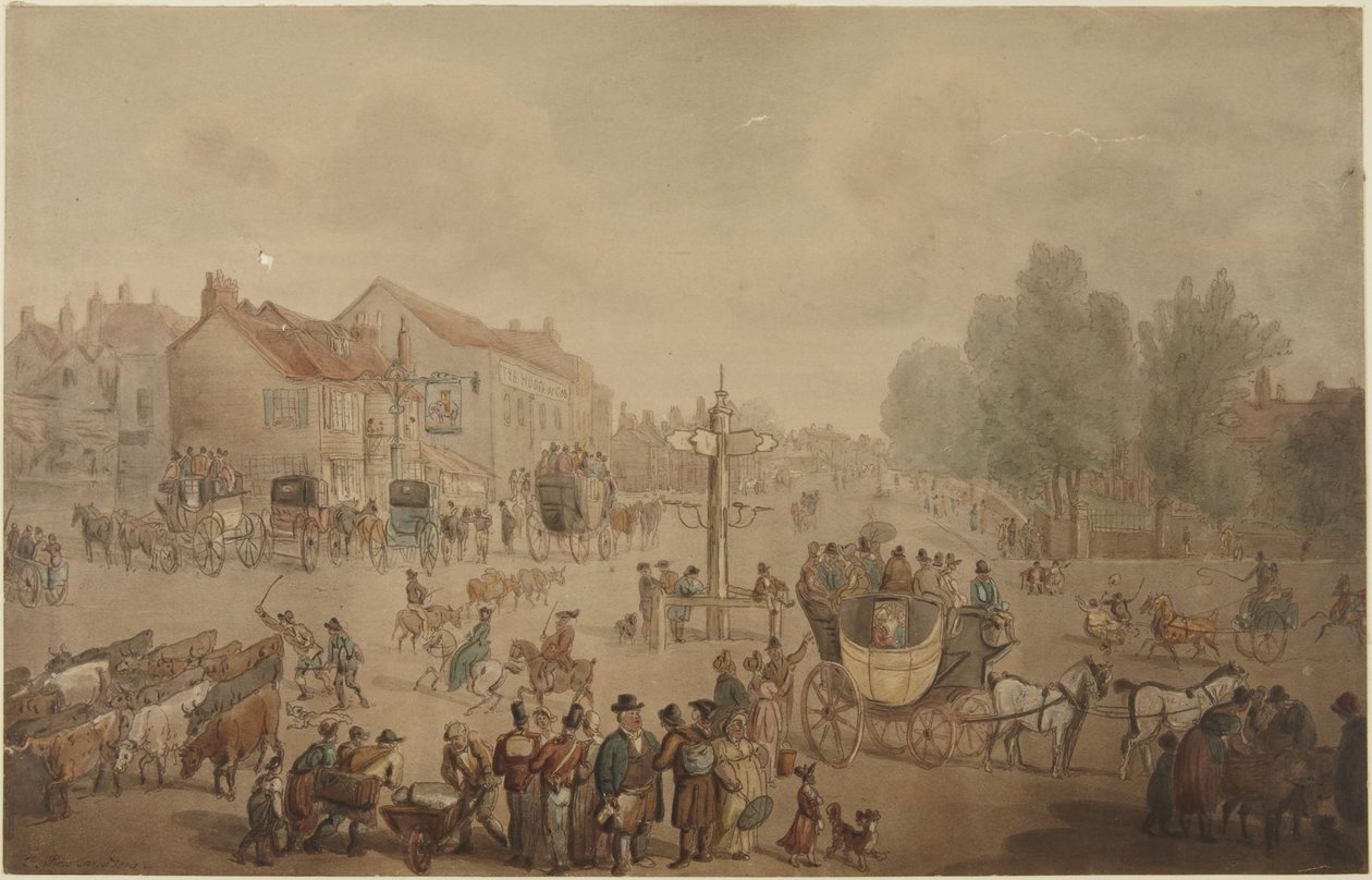 Elephant and Castle Inn, Newington af Thomas Rowlandson