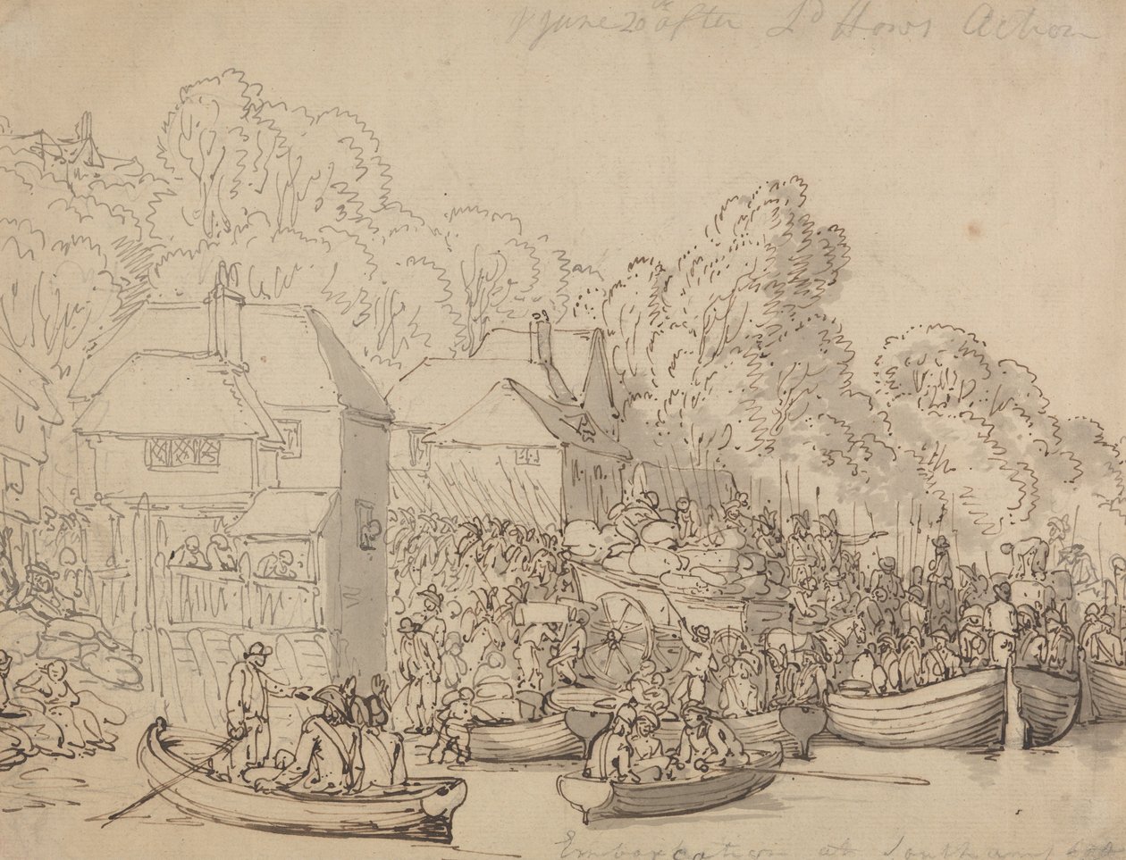 Ombordstigning i Southampton, den 20. juni 1794 (version A) af Thomas Rowlandson