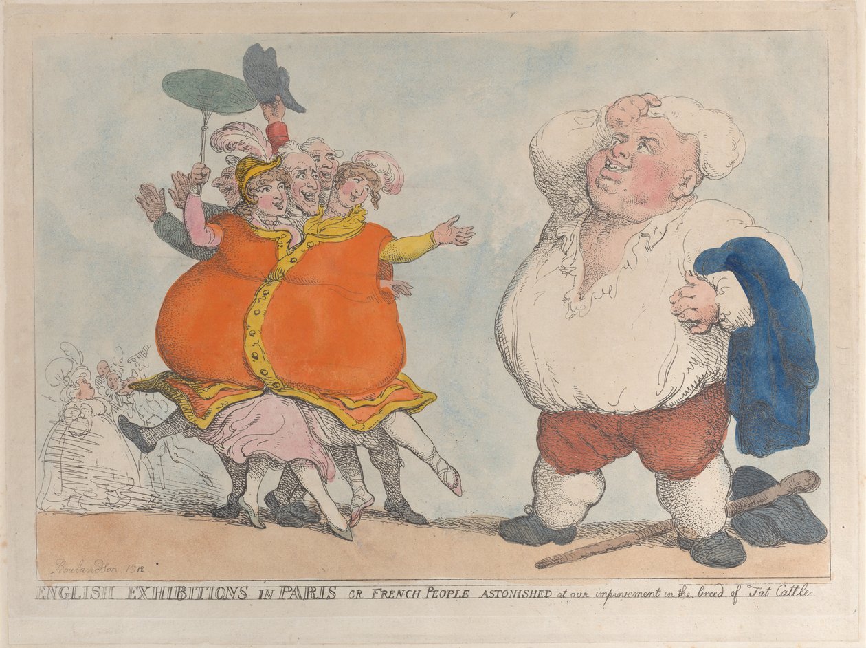 Engelske udstillinger i Paris eller franskmænd overrasket over vores forbedring af racen o..., 1812. af Thomas Rowlandson