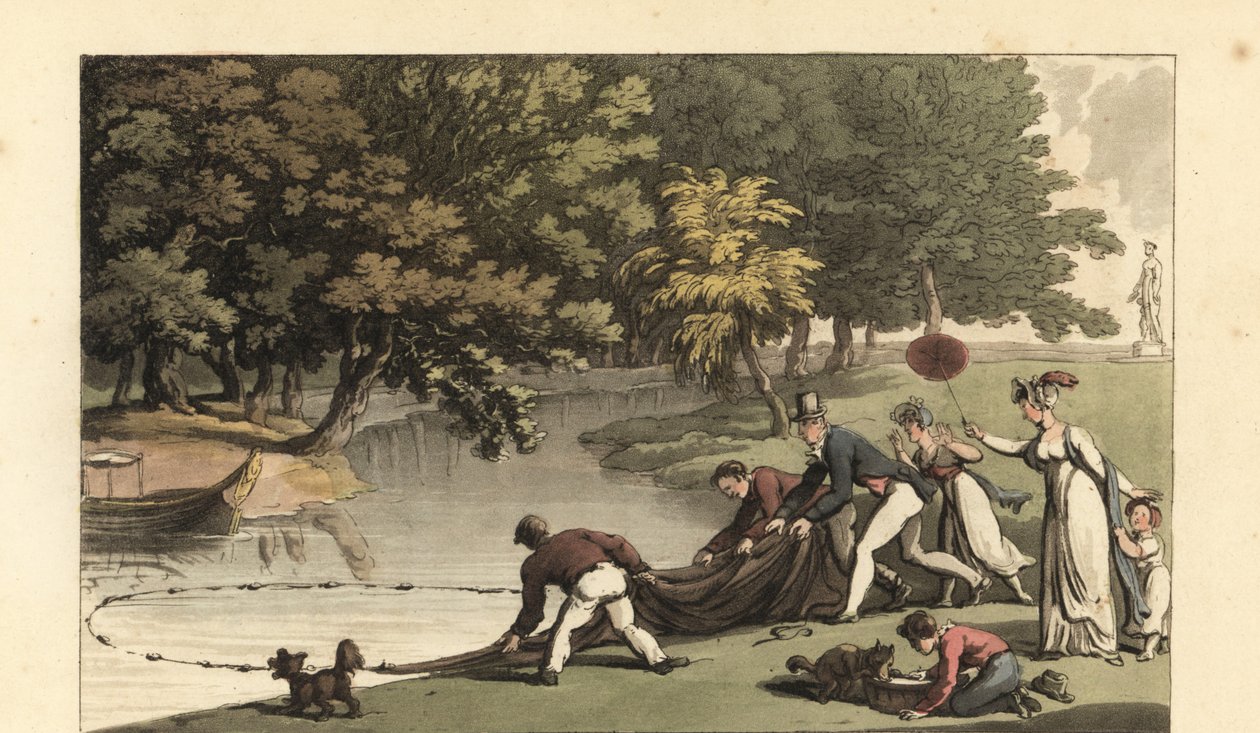 Engelsk herre og personale, der fisker i en flod af Thomas Rowlandson