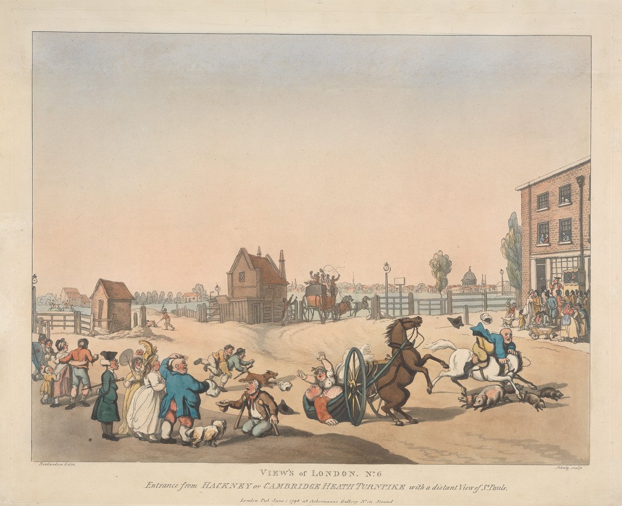 Indkørsel fra Hackney eller Cambridge Heath Turnpike (nr. 6) af Thomas Rowlandson