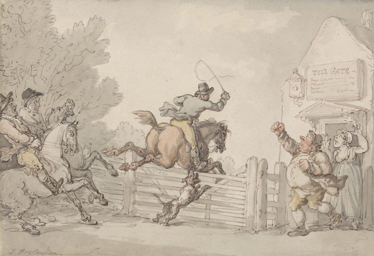 Evading the Toll, ca. 1805-10 (grafit, pen, blæk & w/c på papir) af Thomas Rowlandson