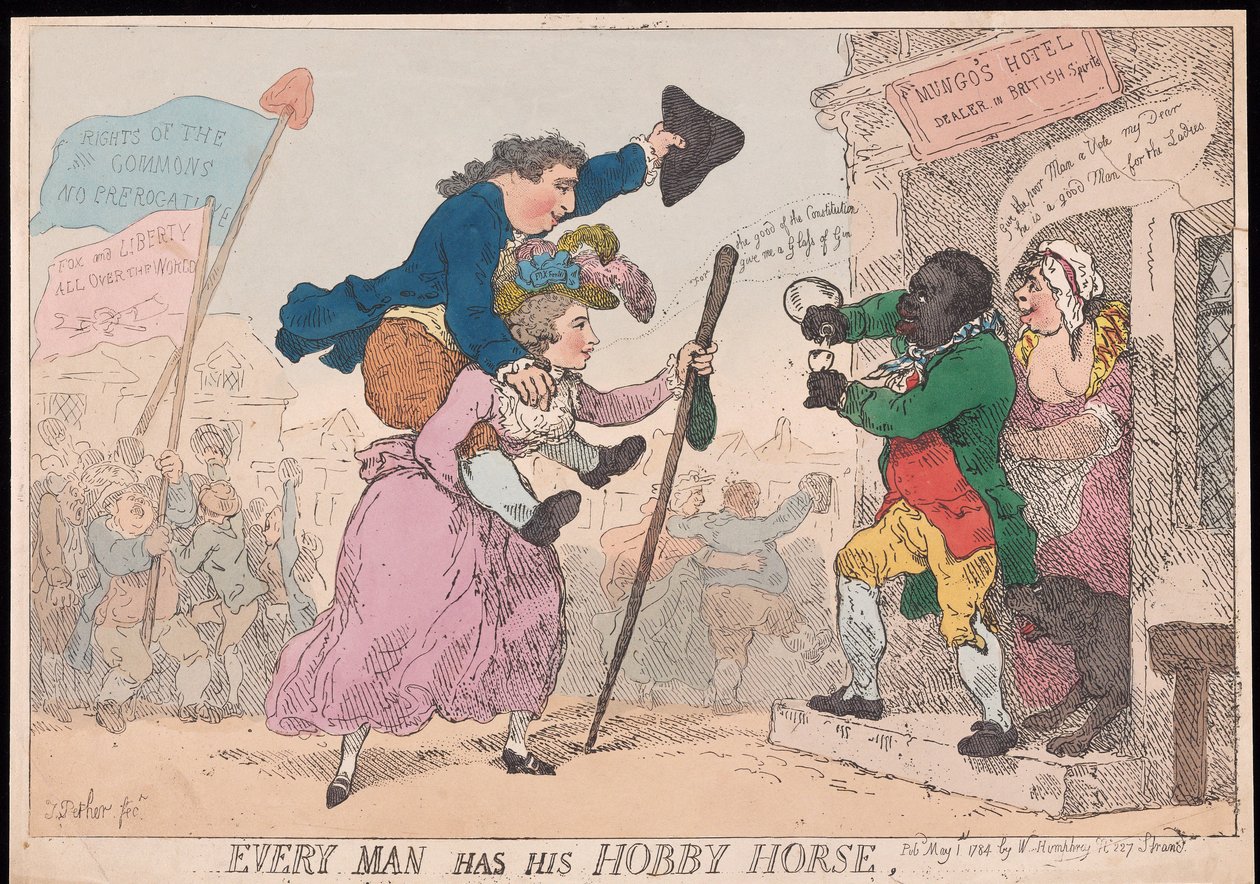 Hver mand har sin hobbyhest, pub. 1784 (håndfarvet gravering) af Thomas Rowlandson