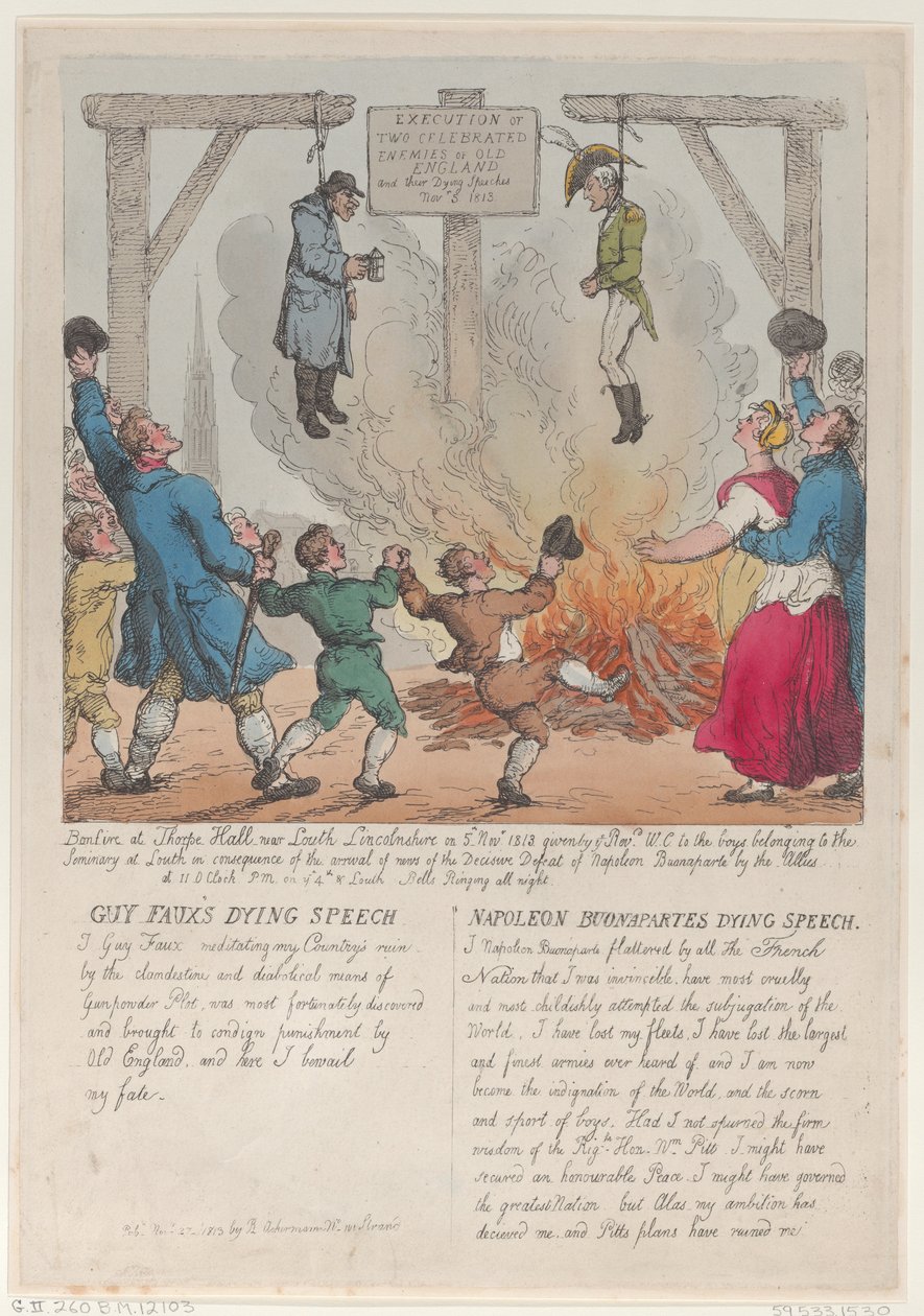 Henrettelse af to fejrede fjender af Old England, 27. november 1813., 27. november 1813. af Thomas Rowlandson